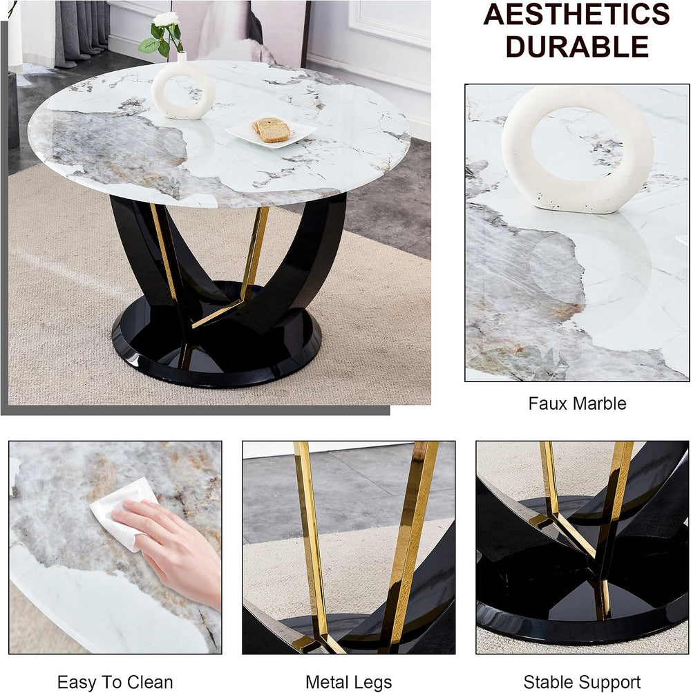 JUFU 48 Inch Round Dining Table for 4 to 6, Faux Marble Look, Modern Circle K...