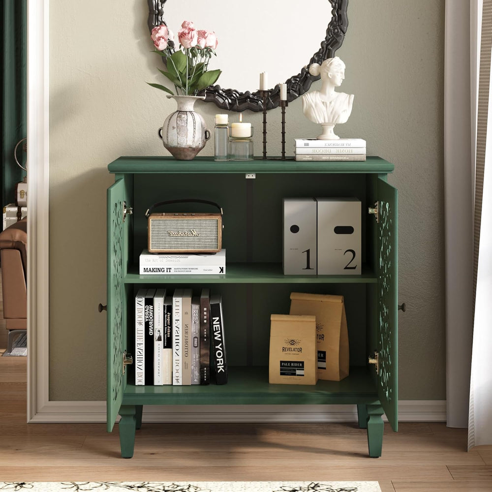 Sideboard Buffet Cabinet with Storage, Accent Cabinet with 2 Carved Doors and...