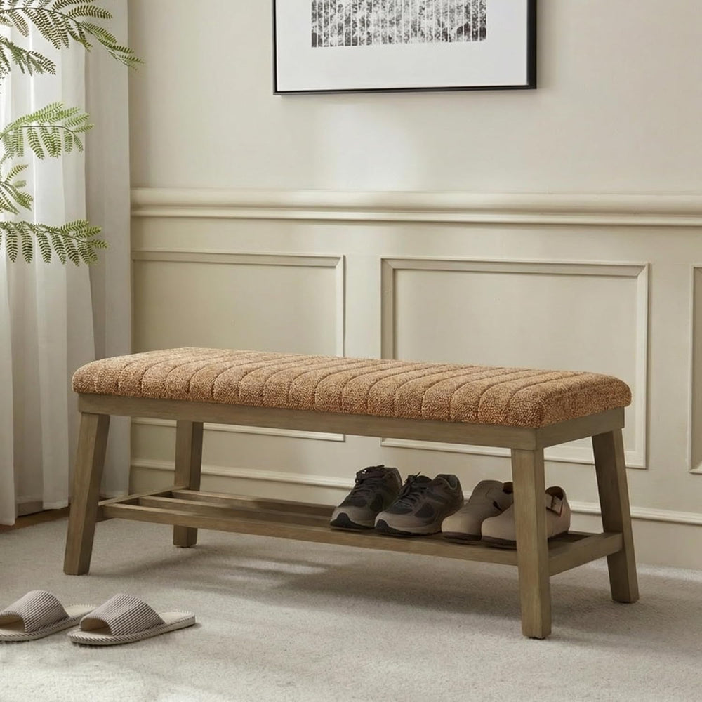 VKNOW Entryway Bench, 44.4" Upholstered Storage Shoe Bench for Entryway ...