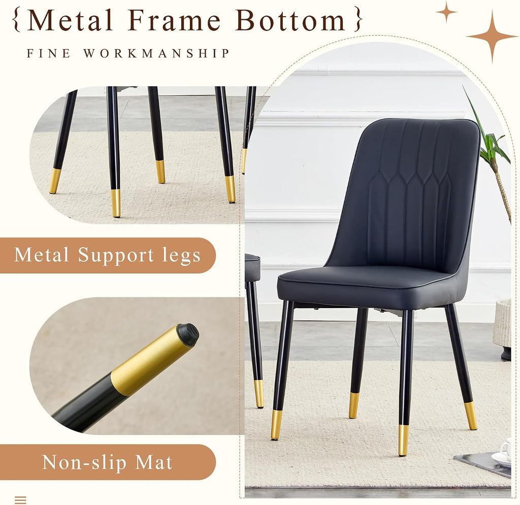 TesNus Modern Dining Table Set for 4, 67'' Black Dining Table Set with 4 Upholstered Metal Chairs, 3.5'' Oval Wood Top and Matte Black Pedestal Base, Rounded Corners Kitchen & Dining Room Table Set