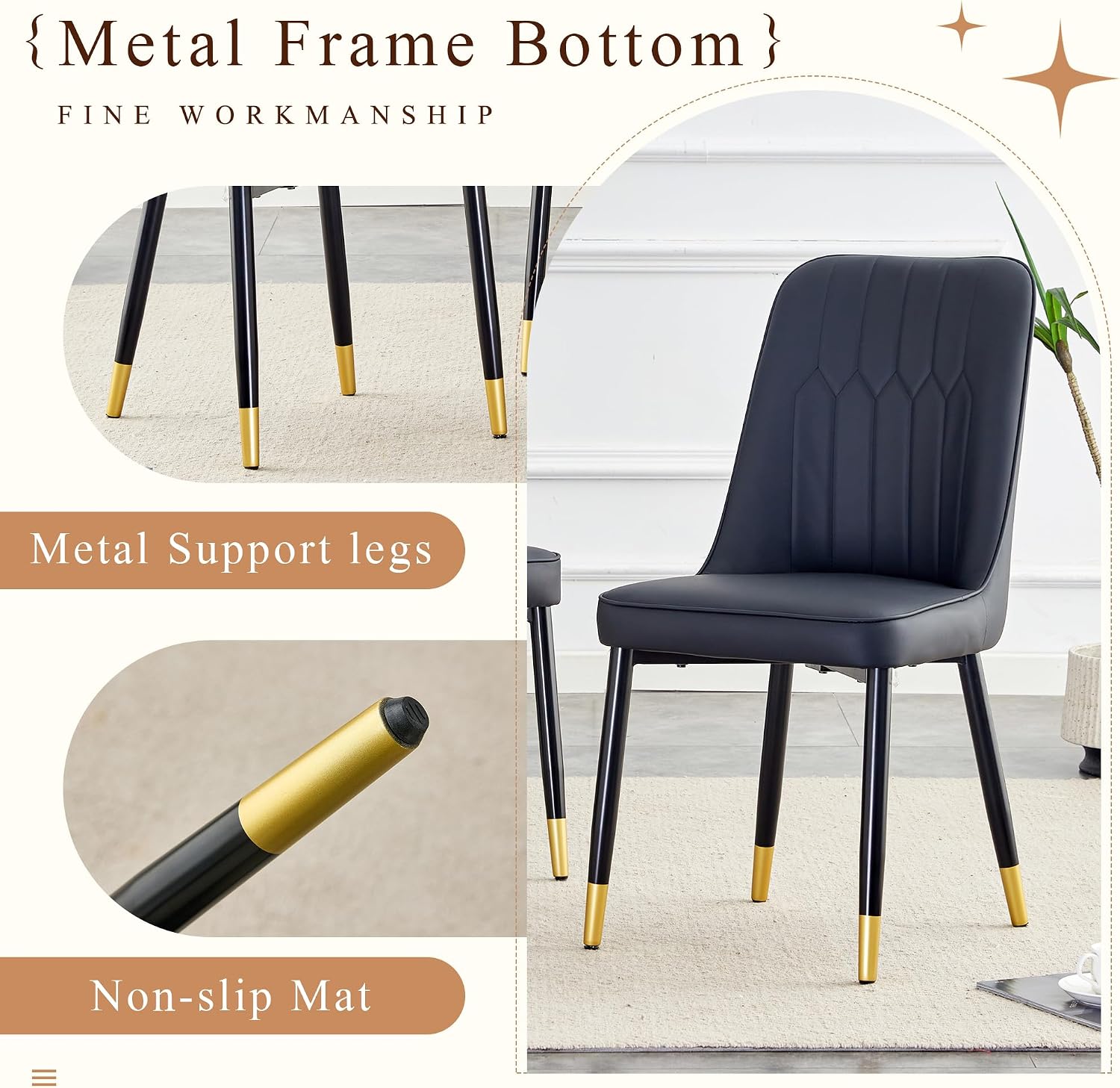 TesNus Modern Dining Table Set for 4, 67'' Black Dining Table Set with 4 Upholstered Metal Chairs, 3.5'' Oval Wood Top and Matte Black Pedestal Base, Rounded Corners Kitchen & Dining Room Table Set