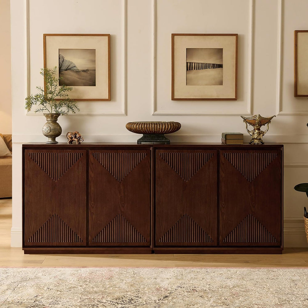 LKTART Narrow Sideboard Buffet Storage Cabinet with Solid Wood Doors,Mid Cent...