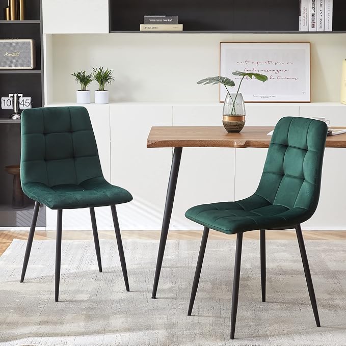 NORDICANA Forest Green Velvet Dining Chairs Set of 4, Upholstered Tufted Kitc...