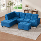 Sectional Couches for Living Room with Movable Chaise & Storage Ottoman - 97.5" Velvet L Shaped Couches for Living Room Apartment, 4 Seat Home Furniture Modular Sectional Sofas, Blue
