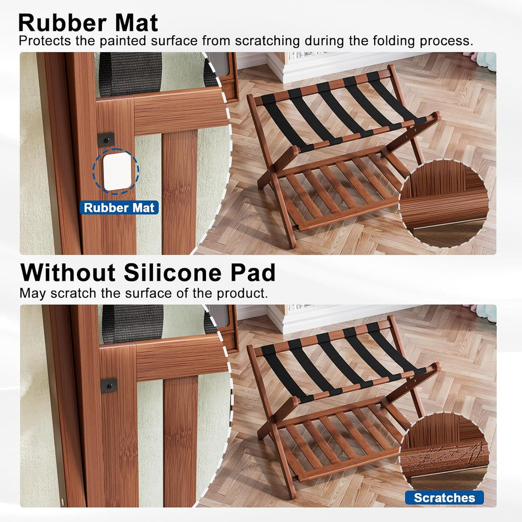 Smuxee Fully Assembled Walnut Luggage Rack, Upgraded Bamboo Foldable Suitcase Stand with 5 Nylon Straps, Luggage Holder with Shelf for Guest Room Bedroom Hotel