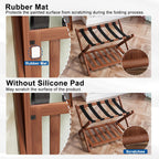Smuxee Fully Assembled Walnut Luggage Rack, Upgraded Bamboo Foldable Suitcase Stand with 5 Nylon Straps, Luggage Holder with Shelf for Guest Room Bedroom Hotel