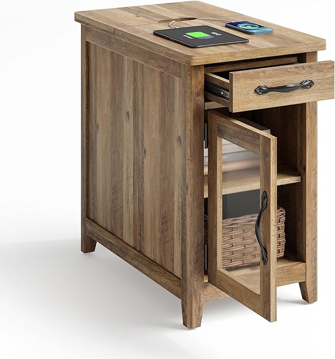 LINSY HOME End Table Set of 2 with Charging Station, Modern Farmhouse Sofa Co...