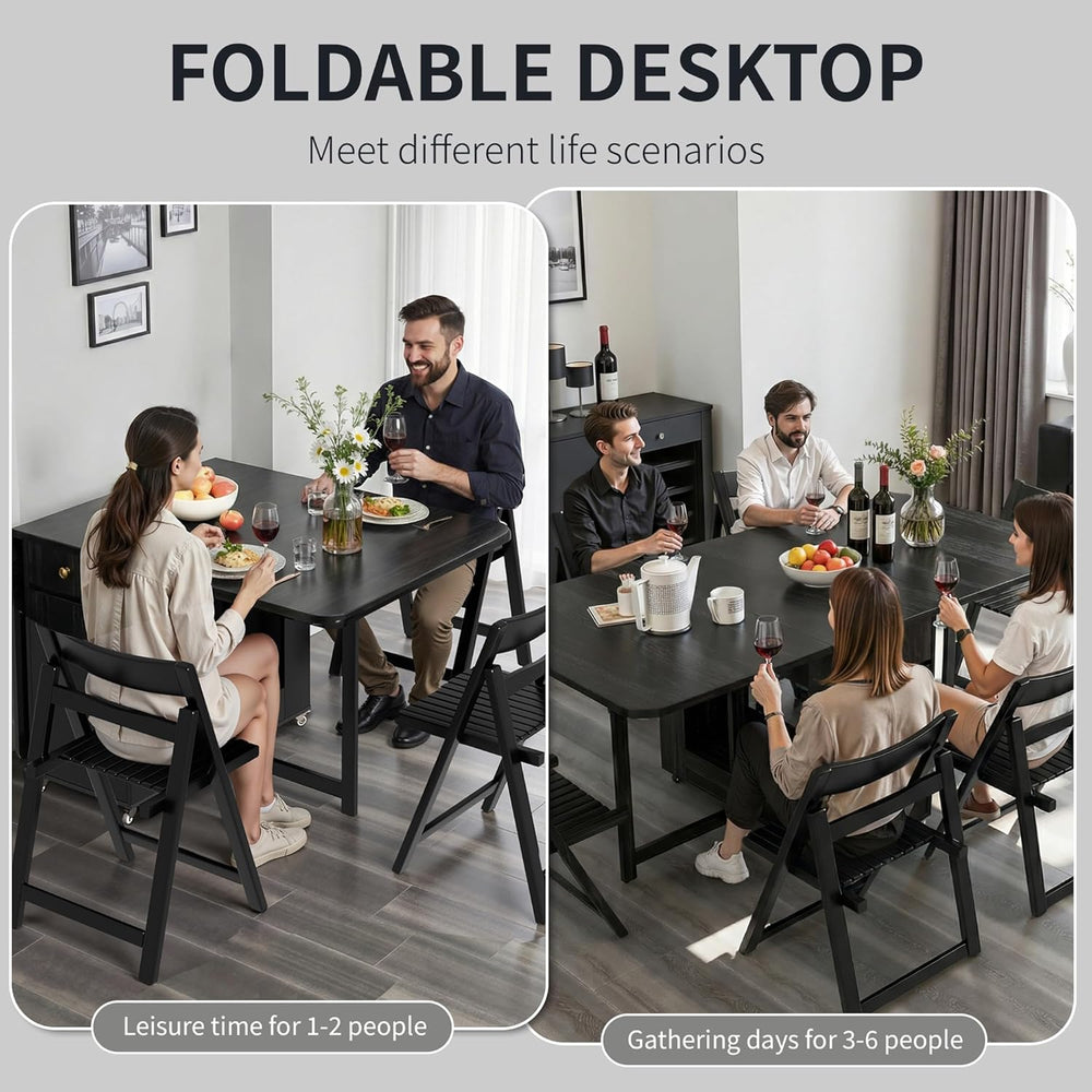 Folding Dining Table and Chairs - 51" Fully Assembled Drop Leaf Table 4-...