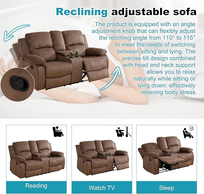 Recliner Sofa Set Couches for Living Room Chair Pineapple Velvet Fabric Living Room Furniture Sets, Adjusted Loveseat Reclining Couch Furniture Sofa Set for Theater Seating, Brown