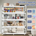 250 Gallon Extra Large Storage Bin with Lid and Wheels, Stackable Collapsible Plastic Storage Box with Door, Foldable Organizer for Closet, Kitchen, Office, Living Room, 5 Pack White