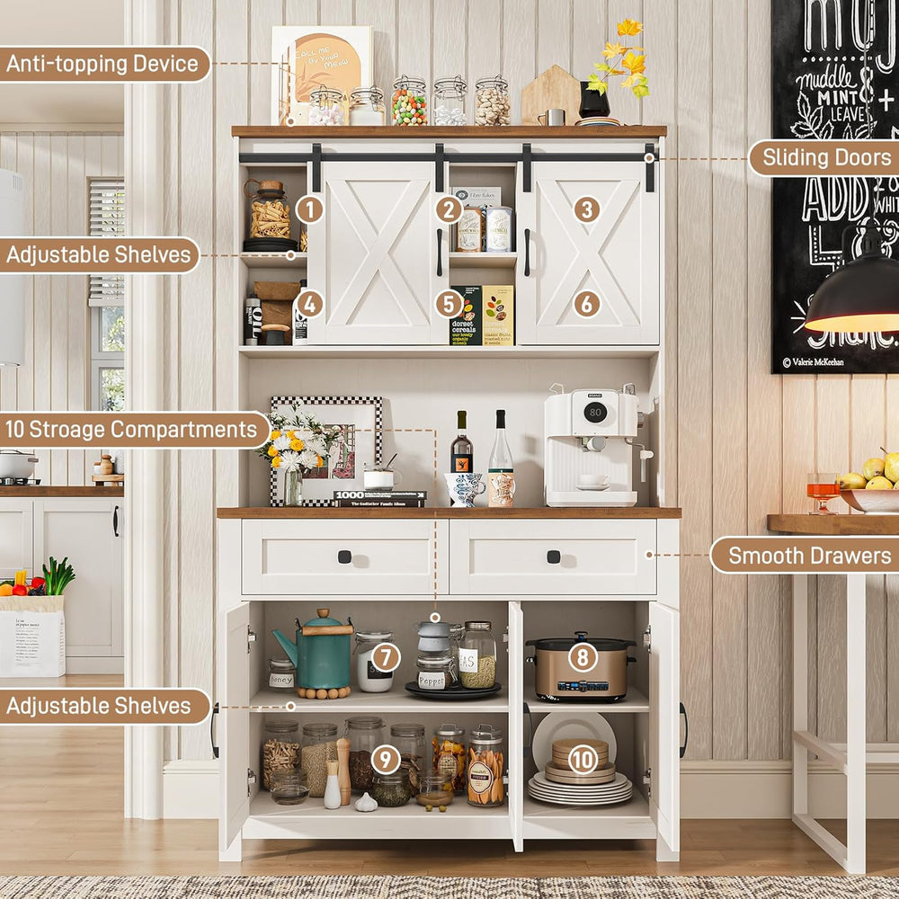 Befrases 67.7 Inch Farmhouse Pantry Storage Cabinet with Sliding Barn Doors, ...