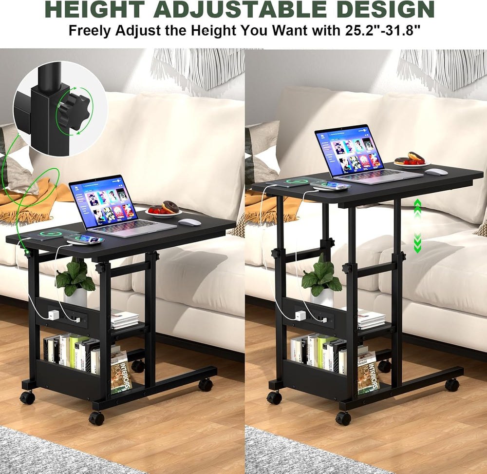 Armocity C Shaped End Table Height Adjustable - Couch Side Table with Chargin...