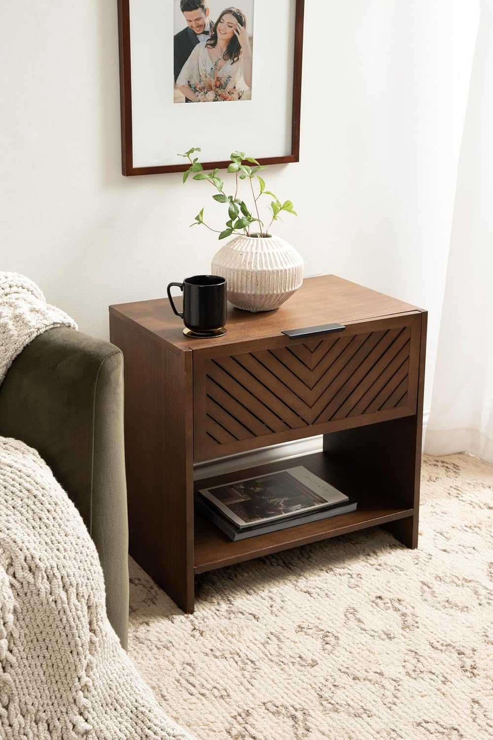 Kate and Laurel Mezzeta Modern Slatted Wood Side Table with Storage, 22 x 14 ...
