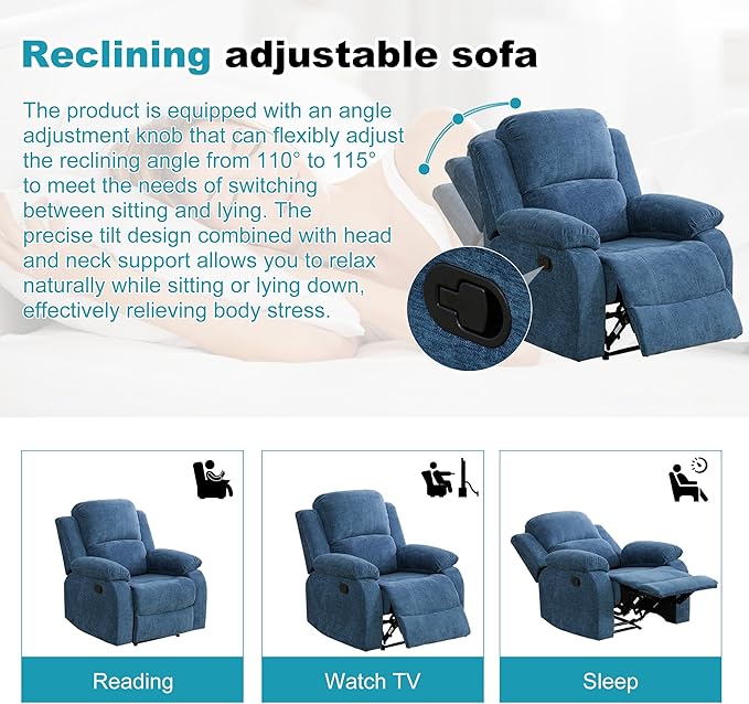 Recliner Sofa Set Couches for Living Room Chair Fluffy Fabric Living Room Furniture Sets, Adjusted Reclining Couch Furniture Sofa Set for Theater Seating, Light Blue