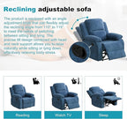 Recliner Sofa Set Couches for Living Room Chair Fluffy Fabric Living Room Furniture Sets, Adjusted Reclining Couch Furniture Sofa Set for Theater Seating, Light Blue