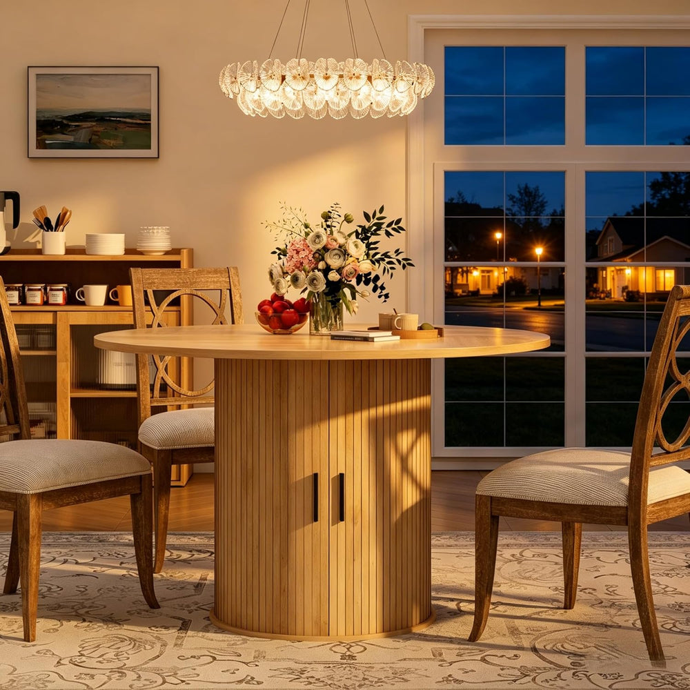 GarveeHome 47'' Round Dining Table with Hidden Storage for 4, Kitchen...