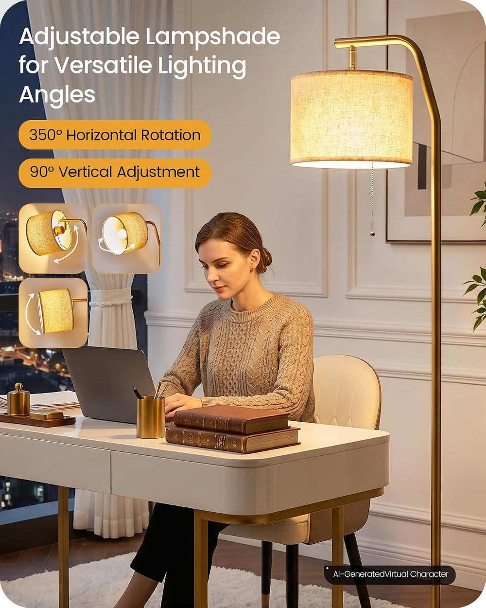 66.1" Tall Floor Lamps with 3 Color Temperatures Bulb & Adjustable L...