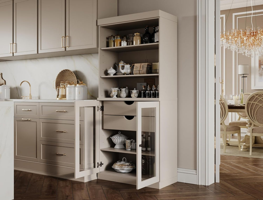 Palace Imports 100% Solid Wood 32"" Pantry Cabinet with Clear Glass...