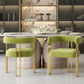Green and Gold Modern Dining Chairs Set of 2, Velvet Upholstered Barrel Armchairs with Metal Legs for Kitchen Island, Mid Century Accent Chairs for Dining Room Living Room, Open-Back