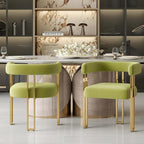 Green and Gold Modern Dining Chairs Set of 2, Velvet Upholstered Barrel Armchairs with Metal Legs for Kitchen Island, Mid Century Accent Chairs for Dining Room Living Room, Open-Back