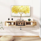 IBUYKE Modern Rattan Floating TV Stand with Doors,Wall Mounted TV Shelf for TVs up to 55 Inches,Media Console Entertainment Center for Under TV Storage Cabinet for Living Room Bedroom,Natural UWST012N