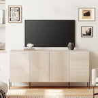 WAMPAT 61.6" TV Stand Cabinets for TVs up to 70 Inches, Entertainment Center with Storage Cabinets and 4 Doors, Mid Century Modern Media TV Console Table for Living Room Bedroom,Beige
