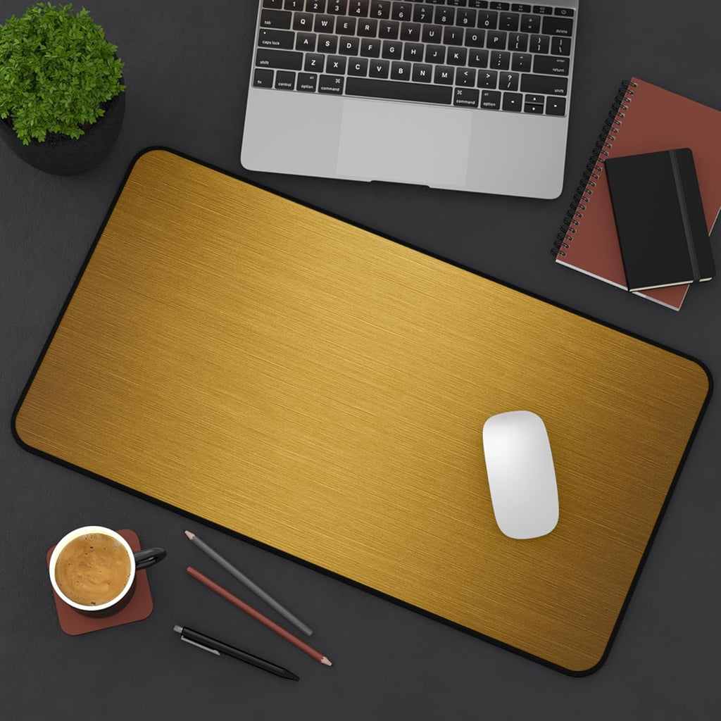 Brushed Metal Texture Desk Mat - Extended Mouse Pad & Desk Pad, Neoprene Surface, Non-Slip Rubber Base, Stitched Edges, Desk Protector for Keyboard & Mouse (Gold, 12x22)