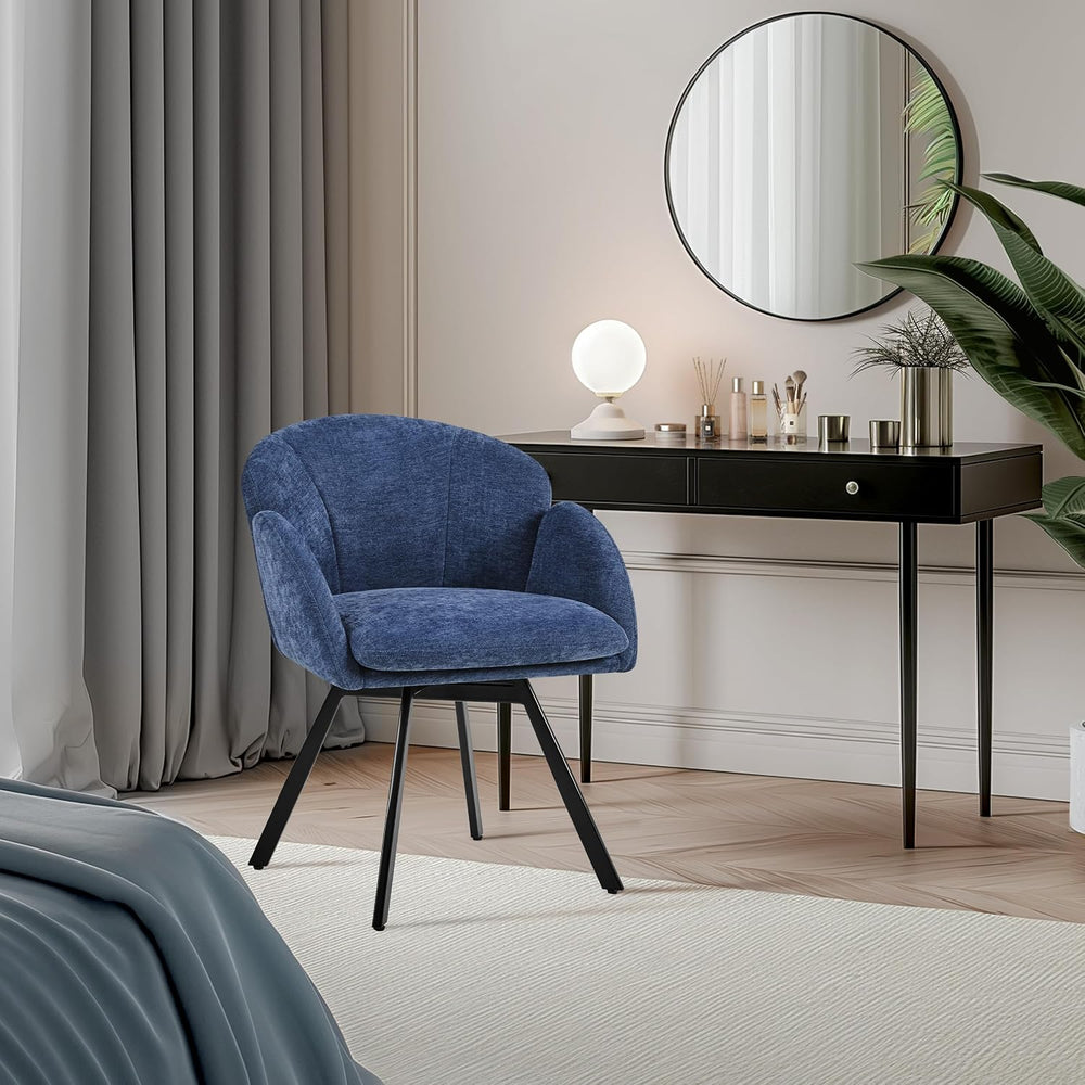 Yaheetech Swivel Accent Chair, Vanity Chair no Wheels, Blue | Chenille Desk C...