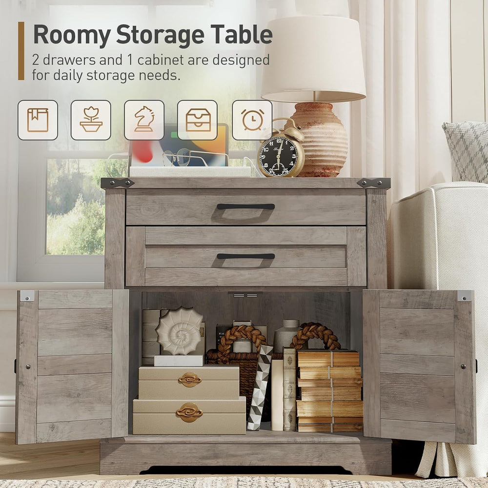 RALGEND Farmhouse End Table with Charging Station, 24'' Sofa Side Tab...