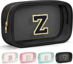 YOOLIFE Travel Makeup Bag Toiletry Bag for Women, Clear Make up Bag PVC Cosmetic Bag Black Travel Accessories Makeup Pouch Birthday Gifts for Women Teacher Mother Wife Girlfriend Gifts Letter Z
