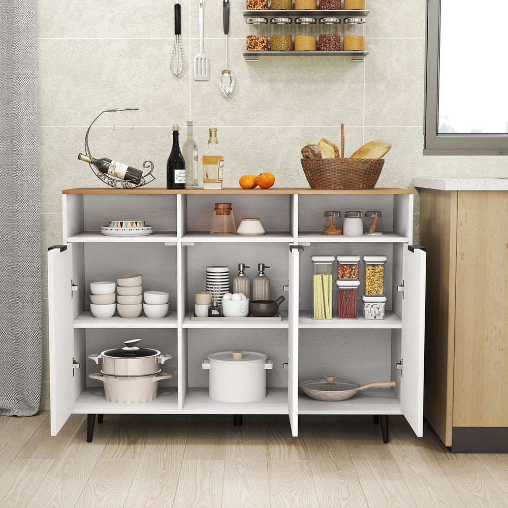 LOKO 47" W Buffet Sideboard, Kitchen Storage Cabinet with 3 Open Compart...