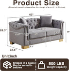Harper & Bright Designs 62" Chesterfield Sofa Velvet Two-Seater, Modern Classic Rolled Arm Button Tufted Sofa with Nailhead Decor, Cloud Couch Loveseat for Living Room, Apartment (Grey)