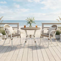 PURPLE LEAF Rattan French Bistro Armchairs Set of 2, White Finish, Brown | Paris Cafe Inspired Design, Supportive Seat for Comfort, Easy Move Aluminum Build, Easy Cleaning Less Hassle, Stackable