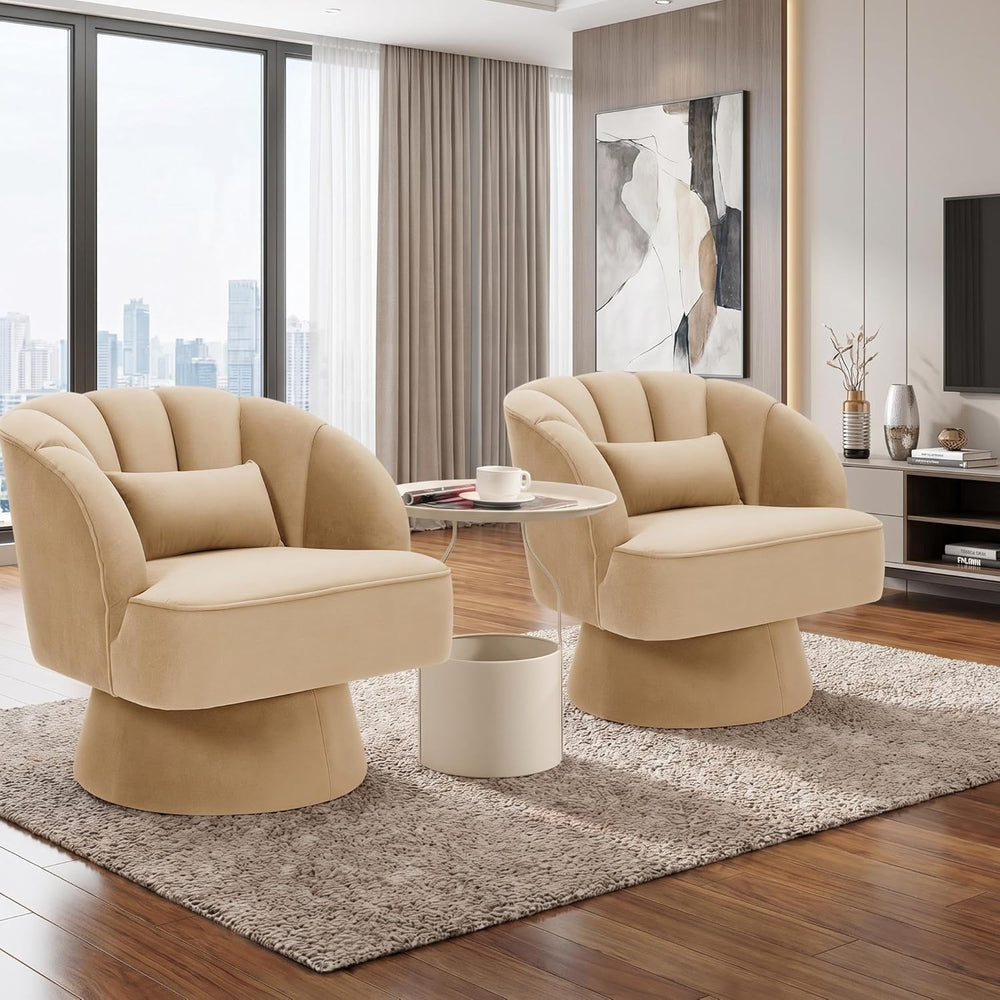 GarveeHome Modern 360° Swivel Velvet Barrel Accent Armchair – Striped Backres...