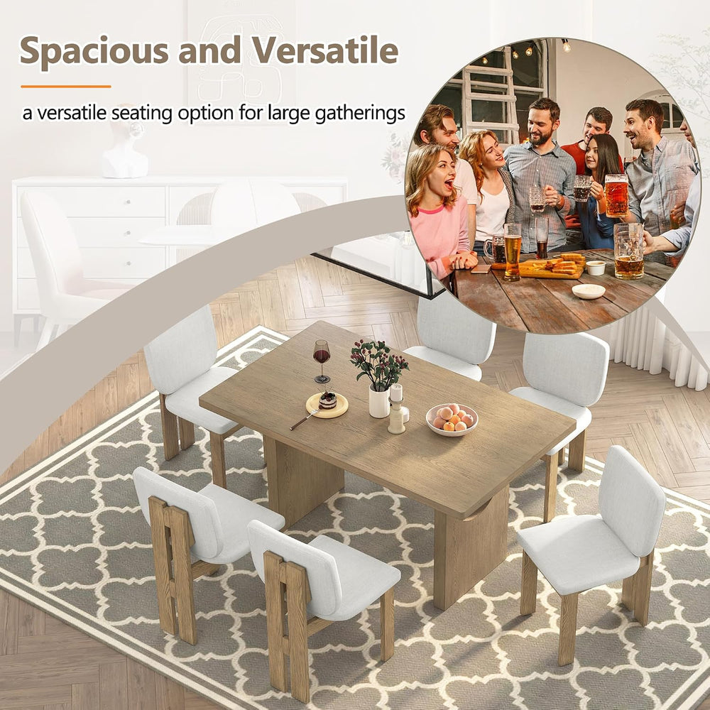 Merax Wood Dining Table Set for 6, Rectangular Tabletop/Upholstered Chairs/Re...
