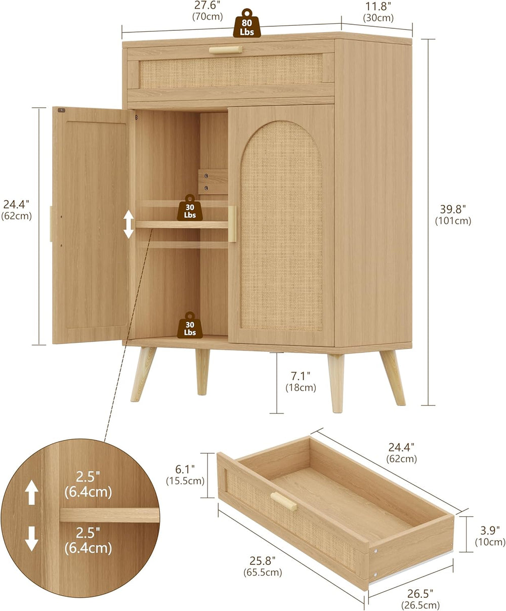 Rattan Sideboard Buffet Cabinet with Storage, Boho Sideboard with Drawer &amp...