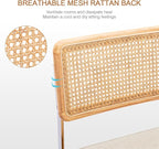 Zesthouse Natural Rattan Dining Chairs Set of 2, Mid Century Modern Dining Chairs with Solid Wood Back & Chrome Base, for Kitchen Living Room, Breuer Design Inspired, Upholstered Linen Fabric, Beige