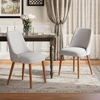 Dining Room Chair Set of 2, Upholstered Kitchen Chairs with Wood Legs, High-Back Padded Dining Chairs for Dining Room/Restaurant/Cafe, Light Grey