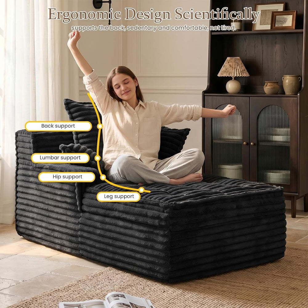 Chaise Lounge Couch Indoor, Small Corduroy Upholstered Sleeper Sofa Bed Readi...