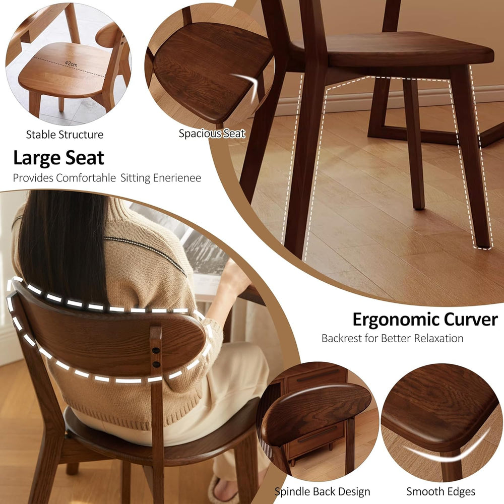 Modern Dining Chairs Set of 4, Solid Oak Wood Dining Chair with Comfortable B...