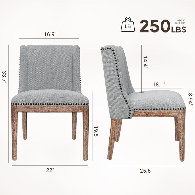 Dining Chair Set of 4, Fabric Upholstered Kitchen Side Chairs with Wooden Legs for Kitchen & Restaurant Use, LightGrey