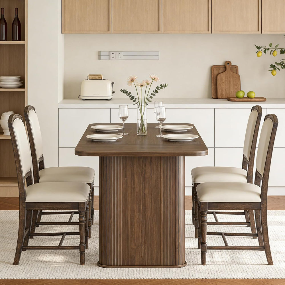 GarveeHome 62 Inch Table - Set for 6-8 People, Wooden Kitchen Table with Gril...