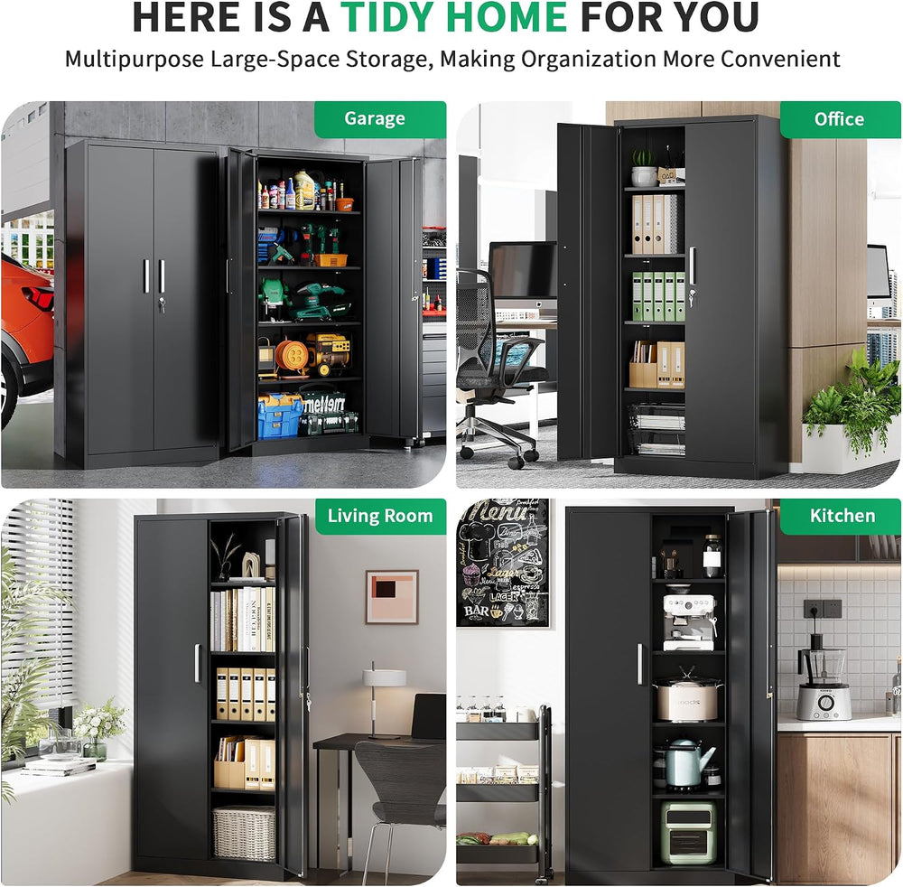 Metal Storage Cabinet with Locking Doors, 71" Tall Steel Locker Organize...