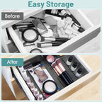 WOWBOX 25 PCS Plastic Drawer Organizer Set, Desk Drawer Divider Organizers and Storage Bins for Makeup, Jewelry, Gadgets for Kitchen, Bedroom, Bathroom, Office, Black