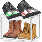 XXX-Large Acrylic Display Case, Clear Shoe Storage Boxes Stackable Shoe Organizer with 2 Shoe Bags Boots Shoe Rack for Closet Sneaker Handbag Collectibles Organizer with Magnetic Door, 1 Pack