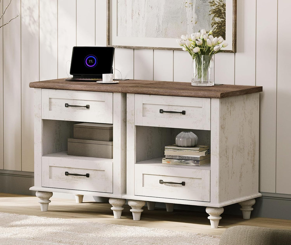 WAMPAT Set of 2 End Tables Nightstands with Charging Station, Sofa Side Table...