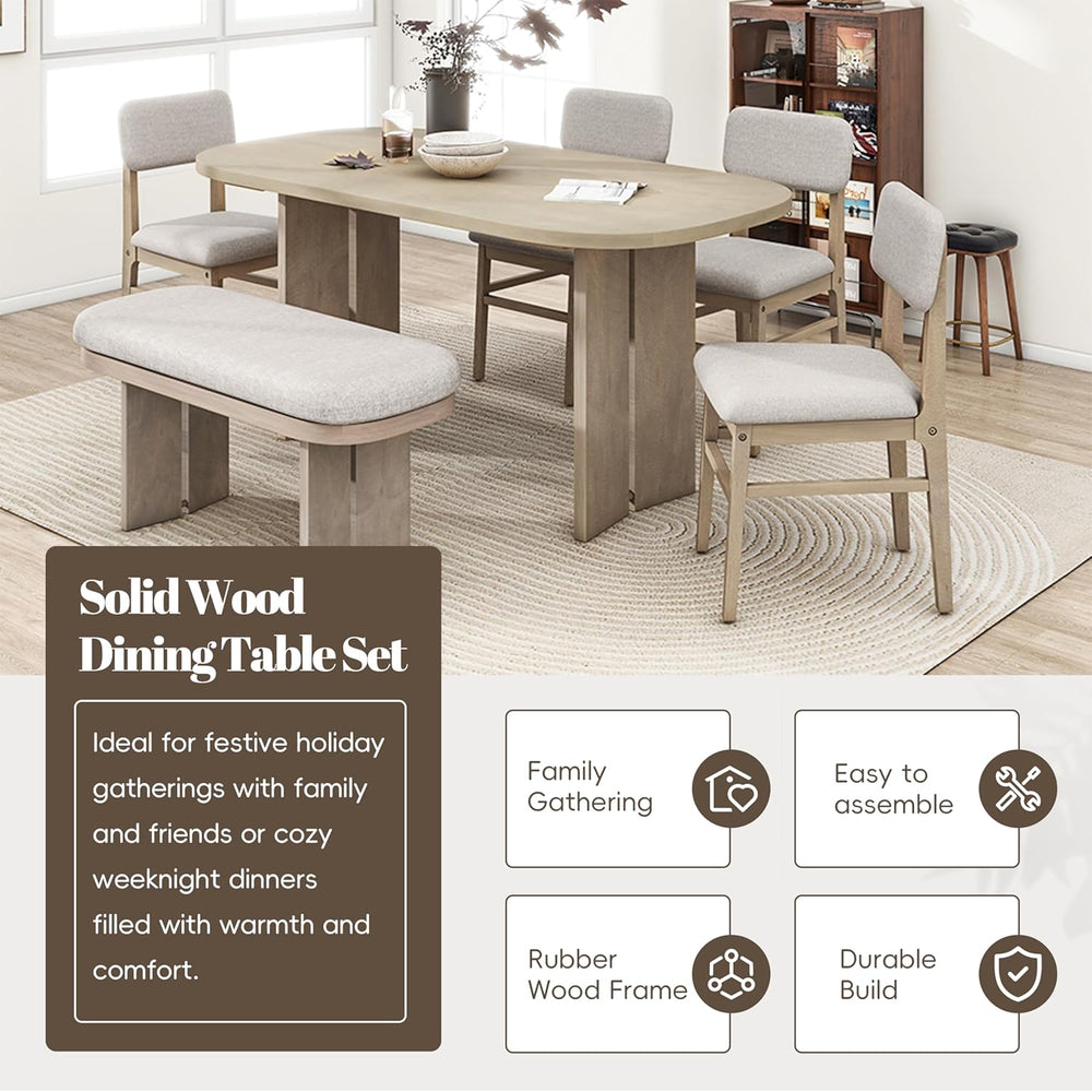 Harper & Bright Designs Dining Table and Chairs Set, 6-Piece Solid Wood D...