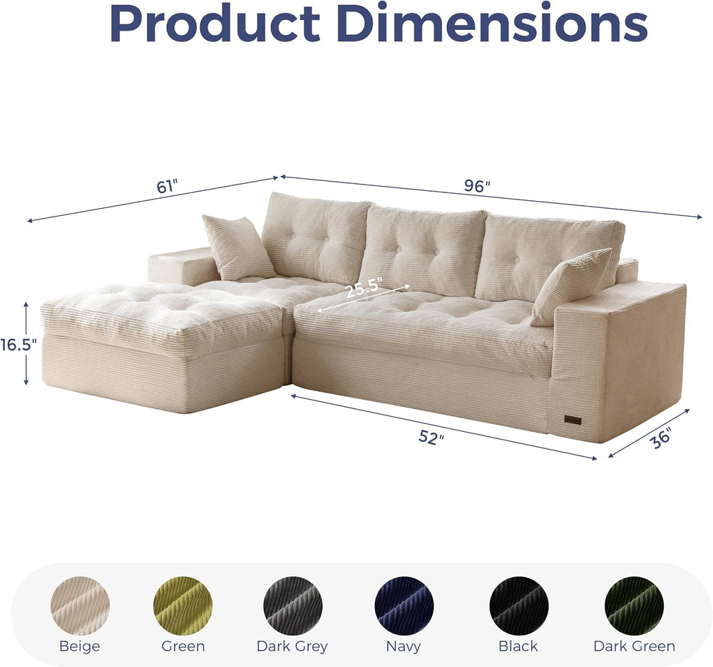 MAXYOYO Couch, 96-Inch L-Shaped Cloud Couch with Ottoman | Beige Layered Cush...