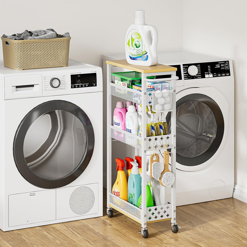 4 Tier Slim Rolling Cart Bathroom Organizer and Storage with Wheels | Narrow ...