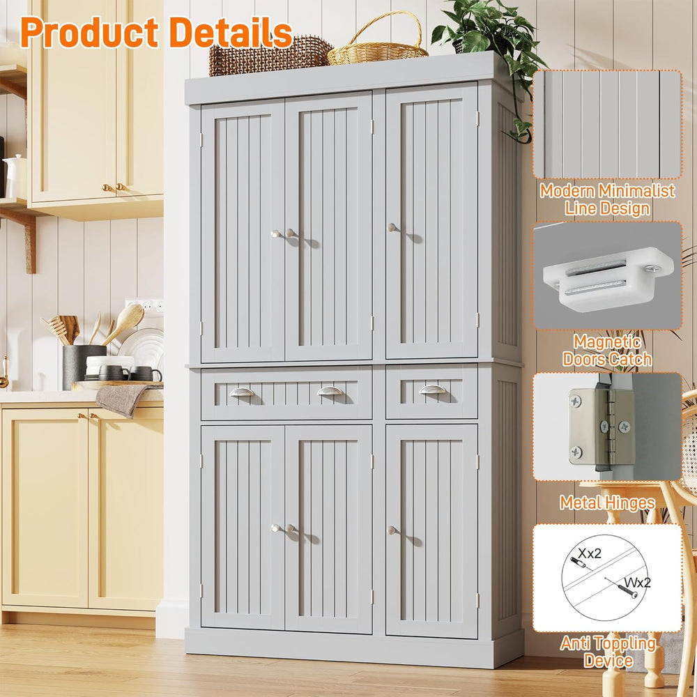 71" Tall Kitchen Cabinet Pantry Storage,Modern Kitchen Hutch Cabinet wit...